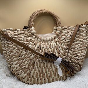Style & Co Woven straw tote with round top handles